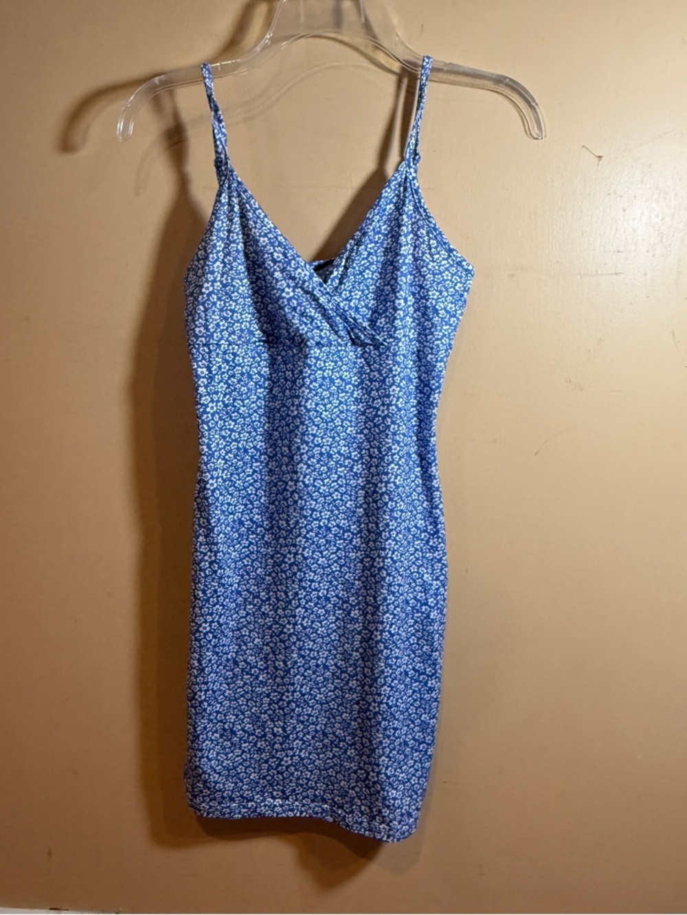 SHEIN Blue & White Floral Slip Mini Dress, Size S